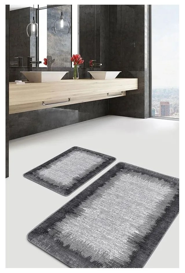 Czarno-szare dywaniki łazienkowe zestaw 2 szt. 60x100 cm – Mila Home
