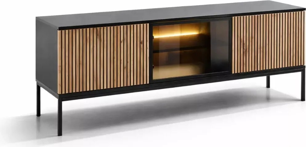 Szafka RTV loft Shark 154cm LED frezowane fronty metalowe nóżki