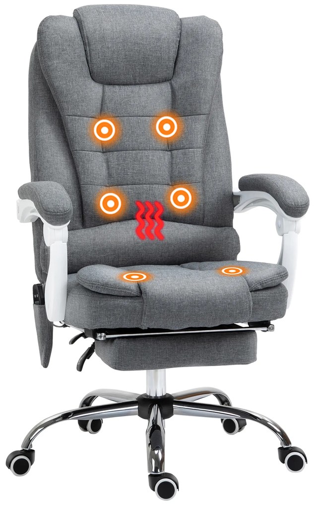 Vinsetto Fotel biurowy ergonomiczny z masażem 6 punktów wibracyjnych obrotowy 360 stopni szary | Aosom PL