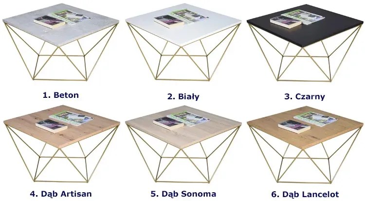 Minimalistyczny stolik kawowy dąb artisan + złoty P8-D52