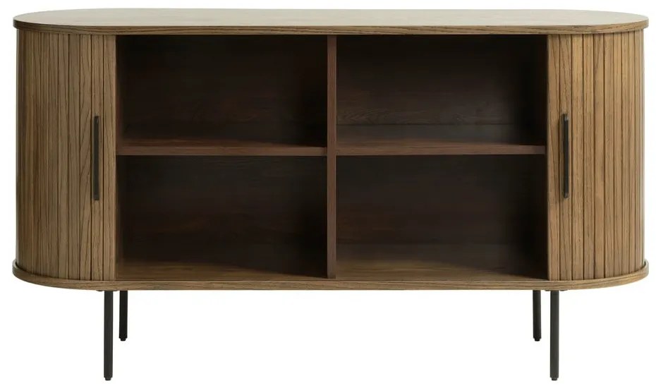 Brązowa niska komoda w dekorze dębu z drzwiami przesuwnymi 140x76 cm Nola – Unique Furniture