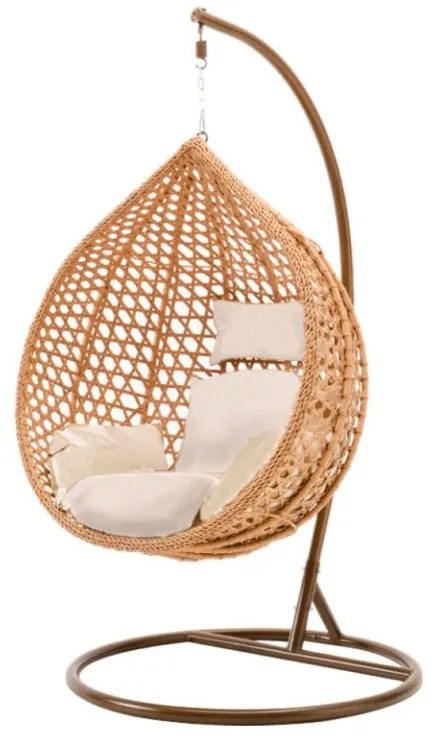 PROMOCJA Jasnobrązowe wiszące krzesło TROPIKAL ze stojakiem II. jakość