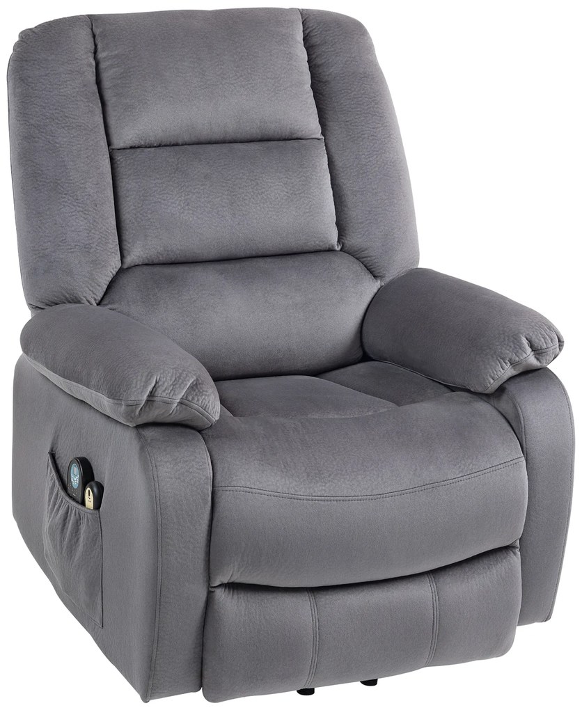HOMCOM Elektryczny Fotel do Telewizora z Pomocą Wstawania, Funkcją Ciepła i Masażu, Pilotem i Kieszenią Boczną, Ciemnoszary