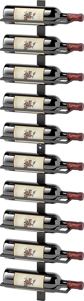 HOMCOM Regał na wino metalowy uchwyt ścienny na 10 butelek do kuchni salonu domowego baru czarny | Aosom PL