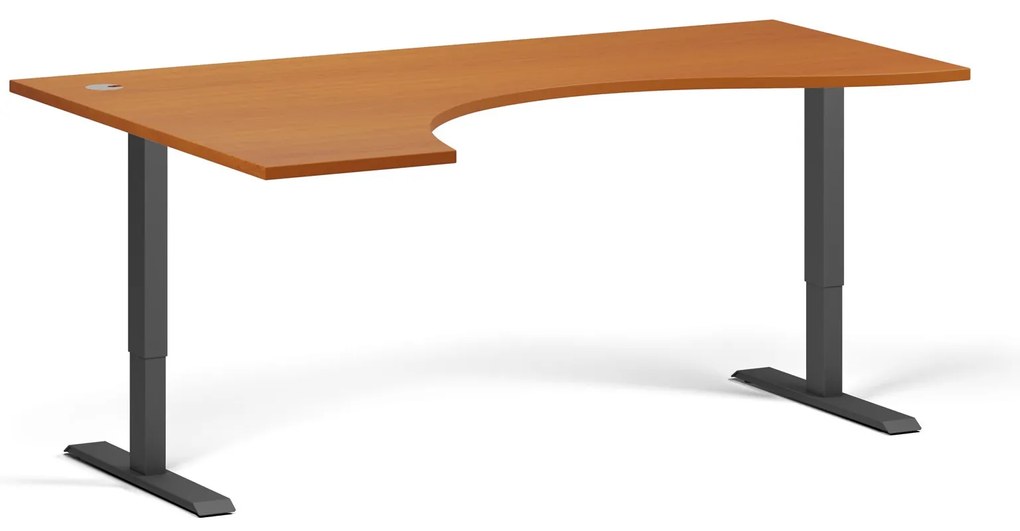 Ergonomiczne biurko z regulacją wysokości, 180x120 cm, 2 silniki, L/P, czarna podstawa, czereśnia