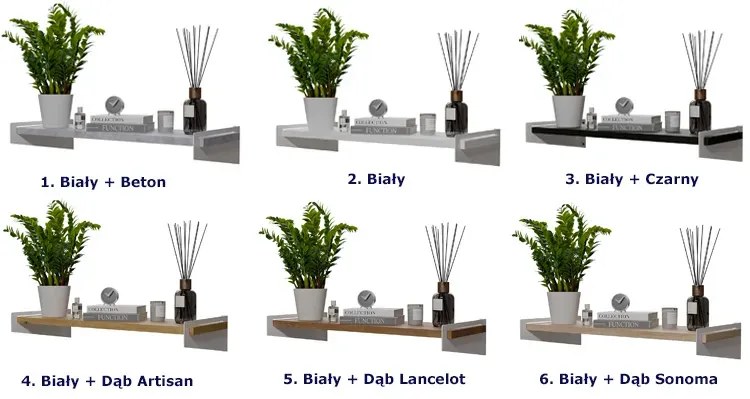 Wisząca półka na książki biały + beton - Mizu 3X