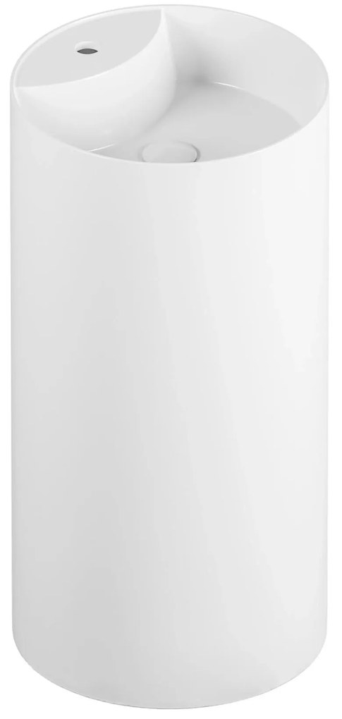 Umywalka z konglomeratu wolnostojąca okrągła biała błyszcząca 87 x 44 cm KALMI WHITE GLOW z otworem na baterię : Podłączenie syfonu - Do podłogi