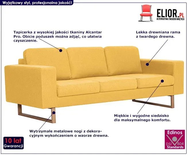 Elegancka trzyosobowa sofa Ladi 3X - żółta