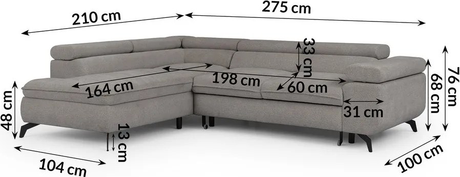 Jasnoszary narożnik z tkaniny szenilowej (lewostronny/w kształcie litery L) Marbeya – Ropez