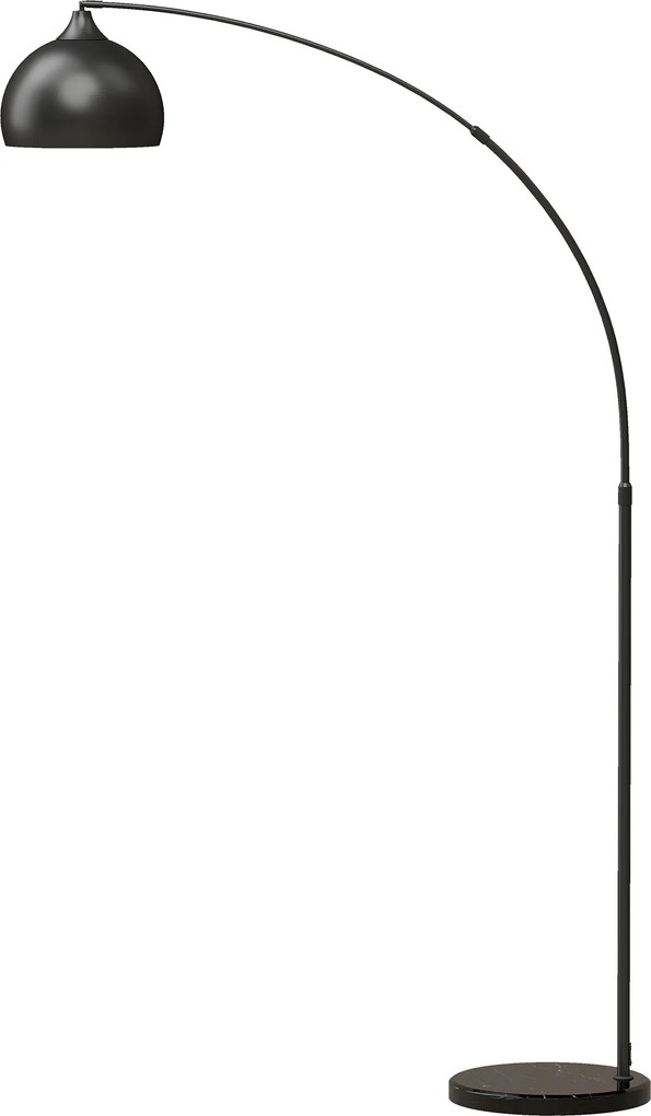 HOMCOM Lampa łukowa, lampa stojąca, regulowana wysokość, włącznik nożny, podstawa w wyglądzie marmuru, 170-180cm, czarna | Aosom PL