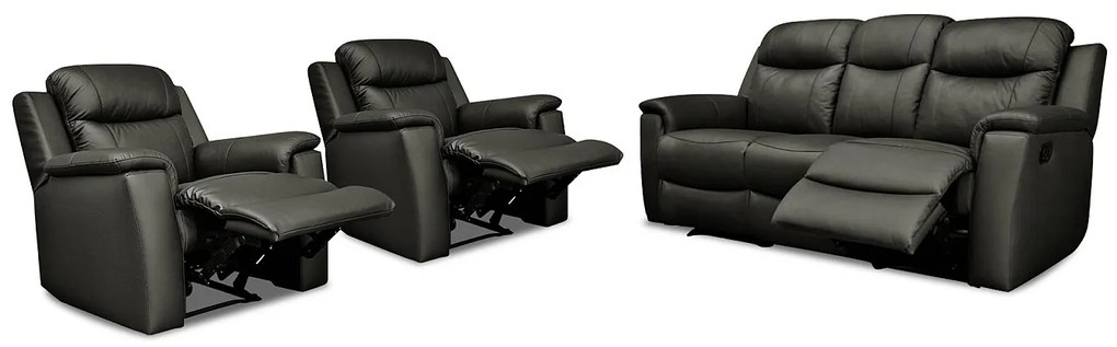 Kanapa skórzana 3-osobowa i 2 fotele EVASION z funkcją relax - Czarny