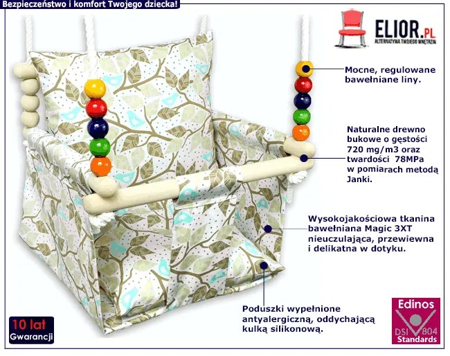 Dziecięca huśtawka z oparciem wróbelki H9-P99