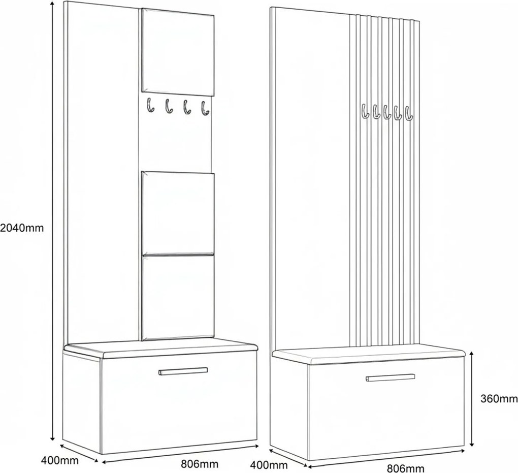 Masseno Garderoba MODULO 161,2/204/40 cm do Przedpokoju Nowoczesna Dąb Artisan