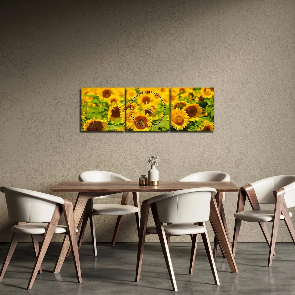 Obraz - Słoneczniki (z zegarem) (90x30 cm)