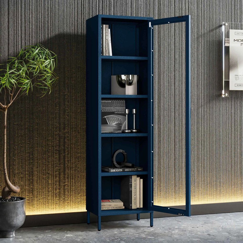 Witryna szklana do salonu wąska granatowa Modern LUIGI 500 x 1800 x 350 mm