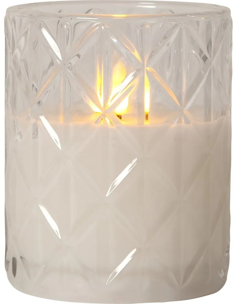 Biała woskowa świeca LED w szkle Star Trading Flamme Romb, wys. 12,5 cm