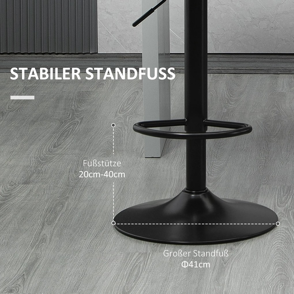 HOMCOM Zestaw 2 stołków barowych retro regulowana wysokość szare skórzane z czarnymi nogami | Aosom PL