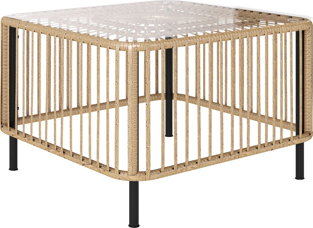 Outsunny Stół ogrodowy Polyrattan, 65 x 65 x 43 cm, odporny na warunki atmosferyczne kwadratowy z blatem ze szkła kolor naturalny
