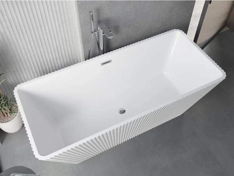 Mexen Tava wanna wolnostojąca ryflowana 170 x 75 cm, biała, przelew chrom - 52851707500-01