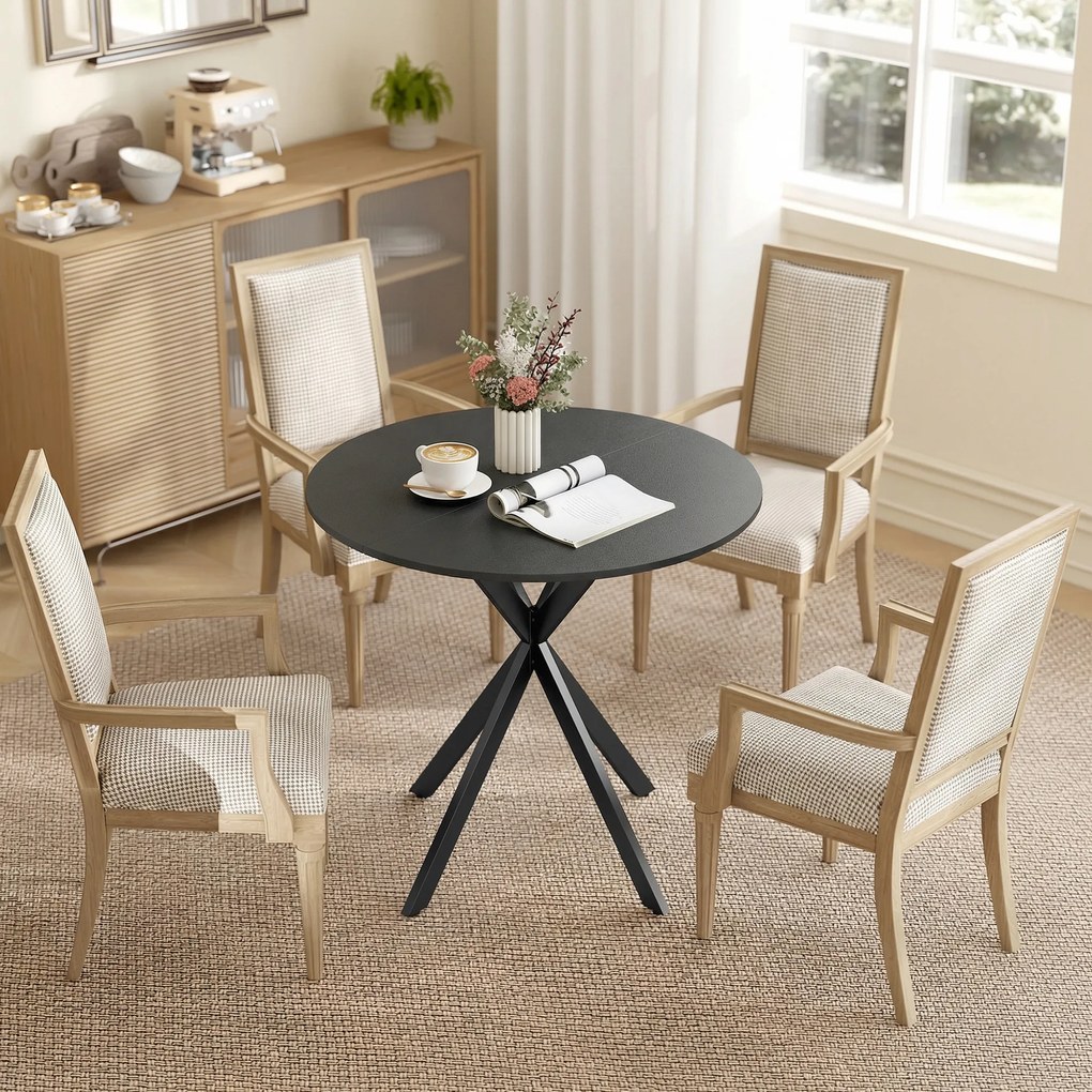 HOMCOM Okrągły stół kuchenny, 80 cm, kompaktowy blat, płyta wiórowa, metal, czarny | Aosom PL