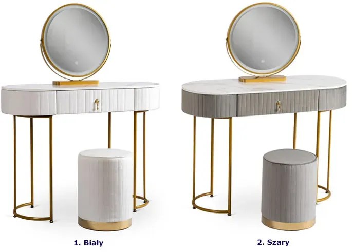 Szara toaletka glamour z lustrem i welurową pufą - Erton 4X