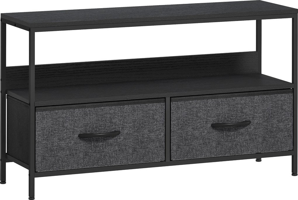 HOMCOM Szafka RTV Lowboard z 2 szufladami, otwartą półką, do telewizorów do 119,4 cm, 98 x 29 x 56 cm, Czarny+Ciemnoszary