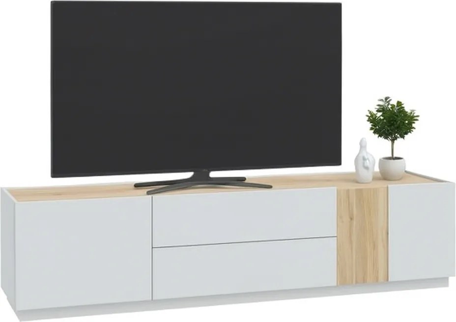 Szafka RTV 2-drzwiowa z szufladami Lewisville 131, Secret Grey/dąb Valencia
