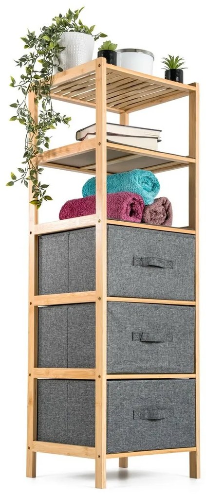 G21 Bambusowy regał z koszykami, 5 półek, szary, 5 pięter