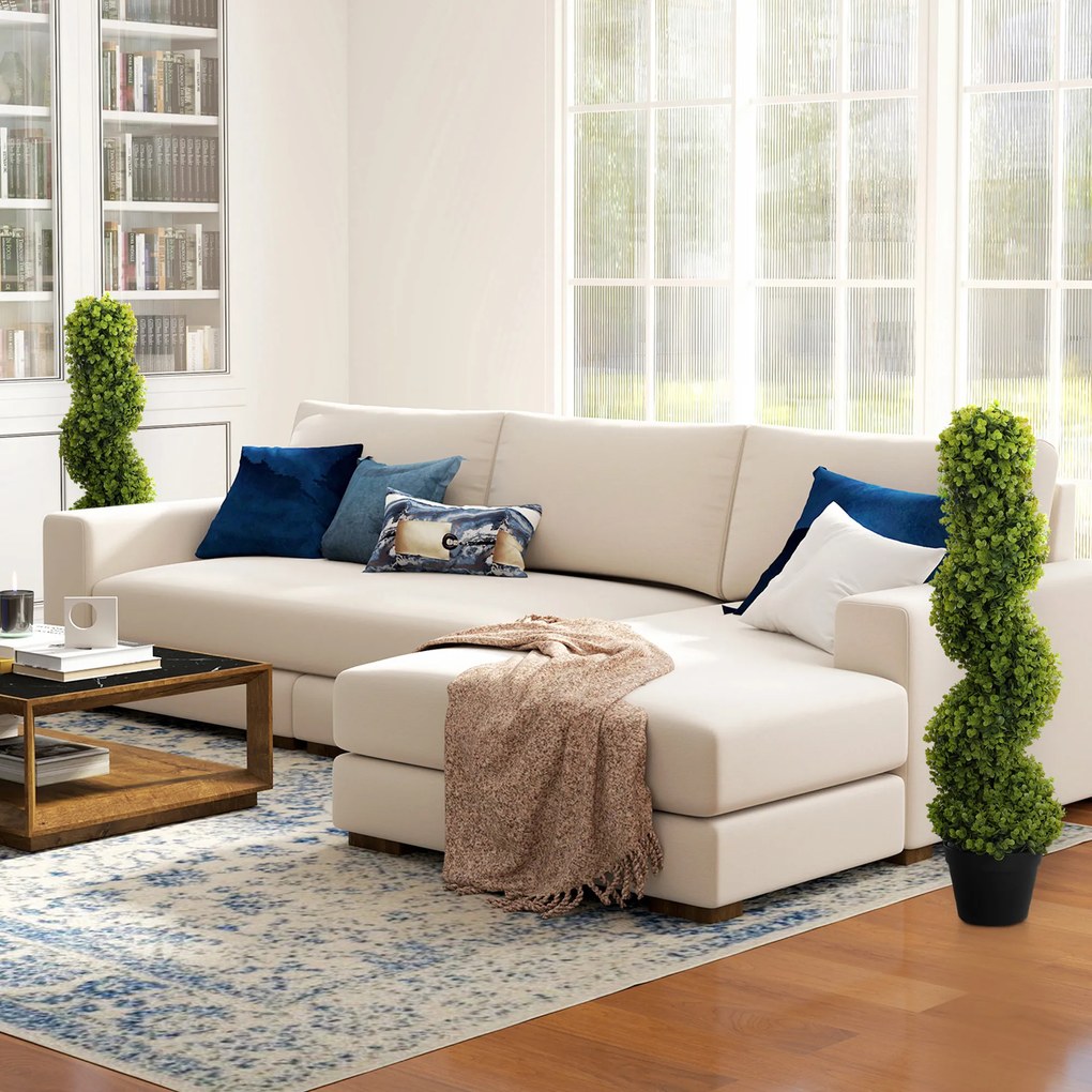 HOMCOM Zestaw 2 Dekoracyjnych Roślin, Sztuczne Rośliny w Doniczkach, Sztuczna Zielenina do Domu, Wewnątrz, Na Zewnątrz, 90 cm, Zielone