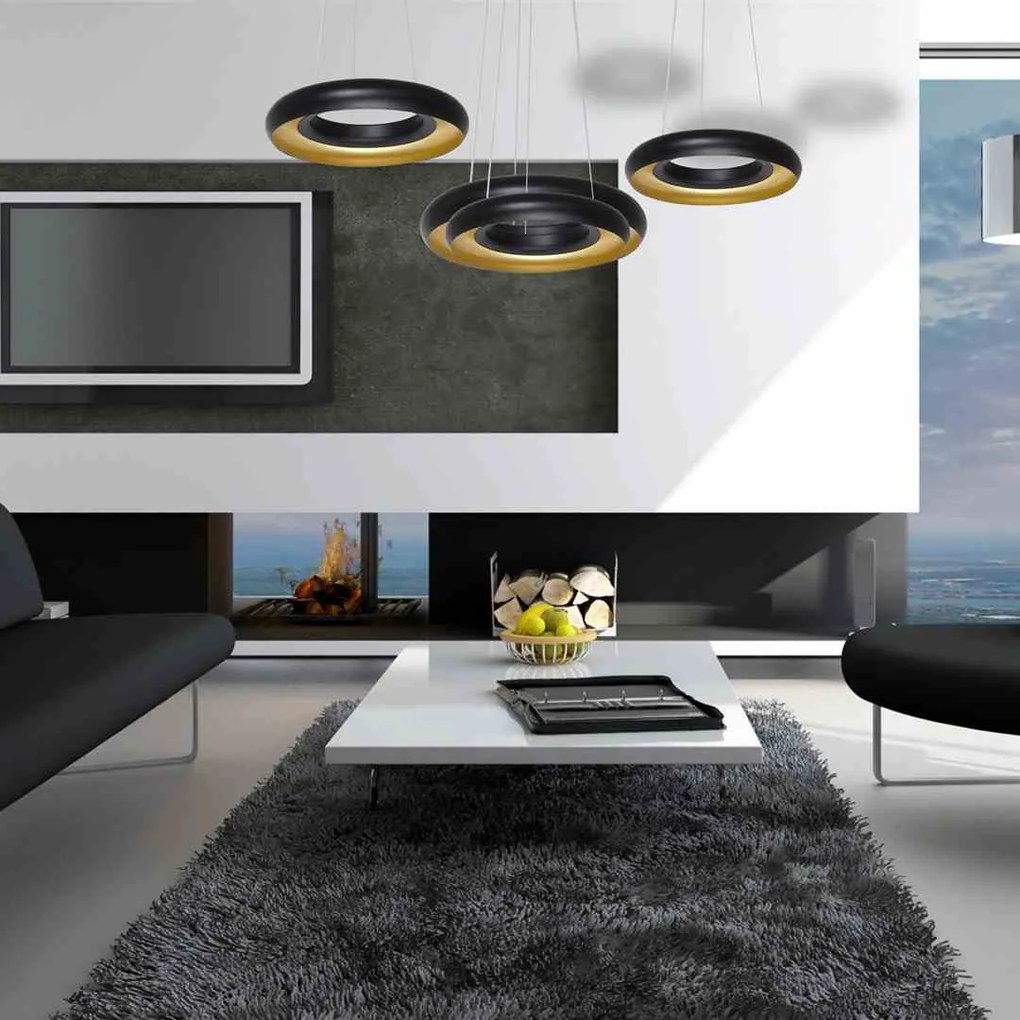 LAMPA WISZĄCA Potrójna czarna-złota RONDO NERO 36W LED