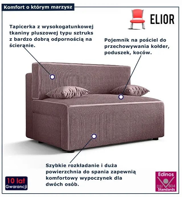 Ciemnoróżowa sofa sofa z funkcją spania H0-A85