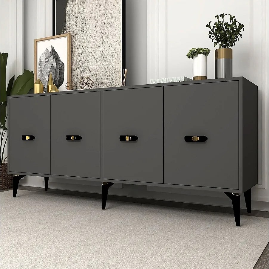 Komoda z płyty wiórowej pokrytej melaminą – 180 cm x 82,6 cm x 35 cm – antracyt