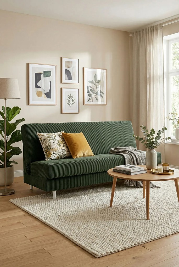 Ciemnozielona rozkładana wersalka sztruksowa P5-G91