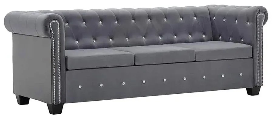 Aksamitna sofa w stylu Chesterfield Xavier 3Q - szara