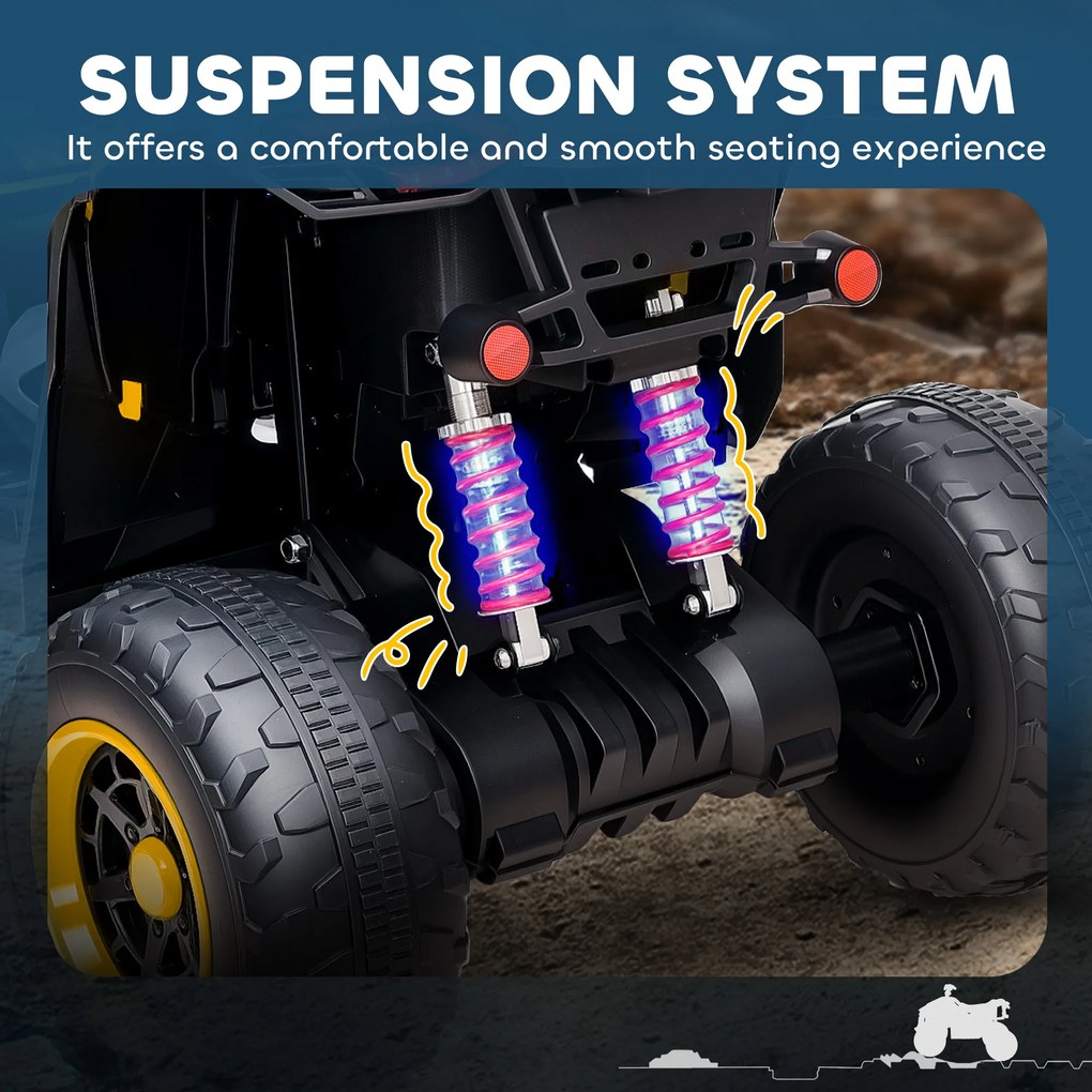 AIYAPLAY Dziecięcy Elektryczny Quad, 3-6 km/h, Reflektory LED, Muzyka, USB, dla Dzieci 3-8 Lat, Żółty