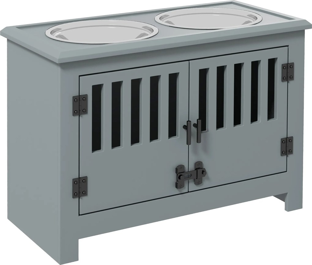 PawHut Podwyższona Stacja Karmienia dla dużych psów, 2 miski ze stali nierdzewnej, pojemnik, 35,5x60x30 cm, Szary