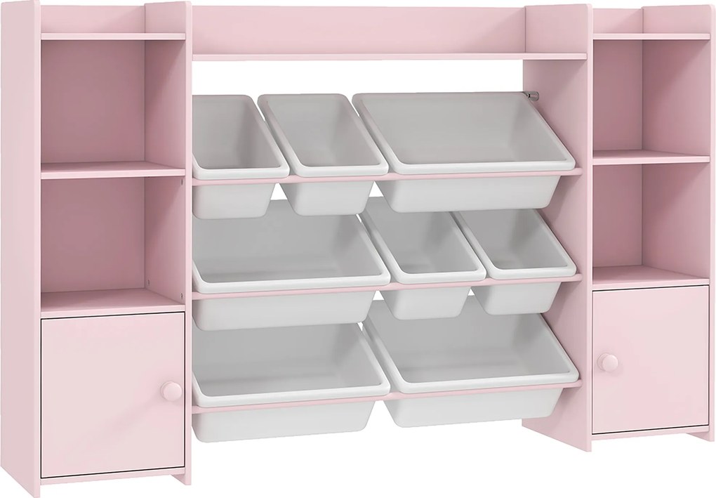 AIYAPLAY Regał do przechowywania dla dzieci, regał na zabawki i książki, do przejrzystego sprzątania, 8 wyjmowanych pojemników, Różowy