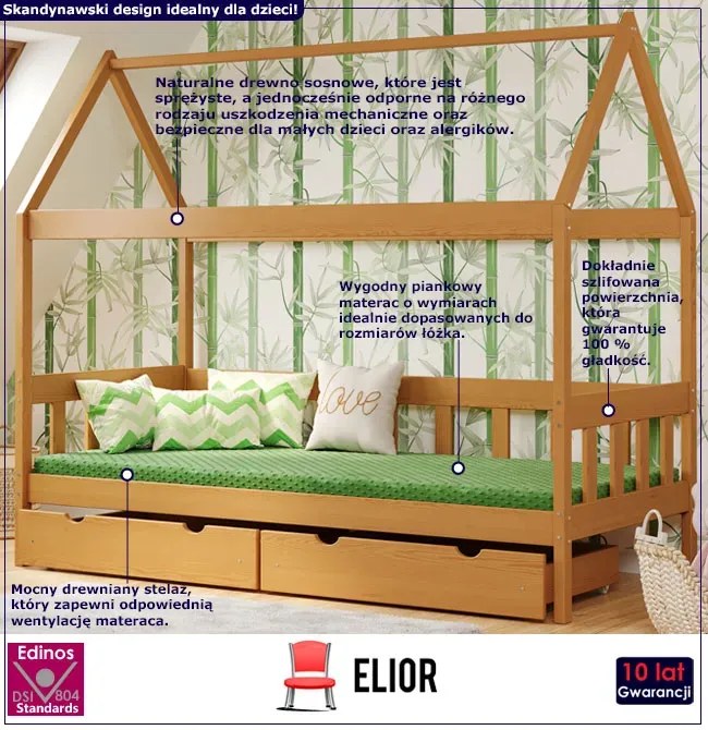 Łóżko domek w stylu skandynawskim, olcha C4-E57