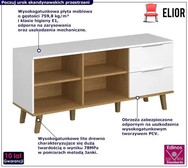Biała półotwarta komoda w stylu skandynawskim - Olenako 5X