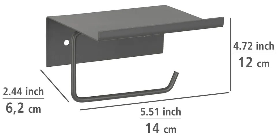 Antracytowy samoprzylepny metalowy uchwyt na papier toaletowy z półką Desulo – Wenko