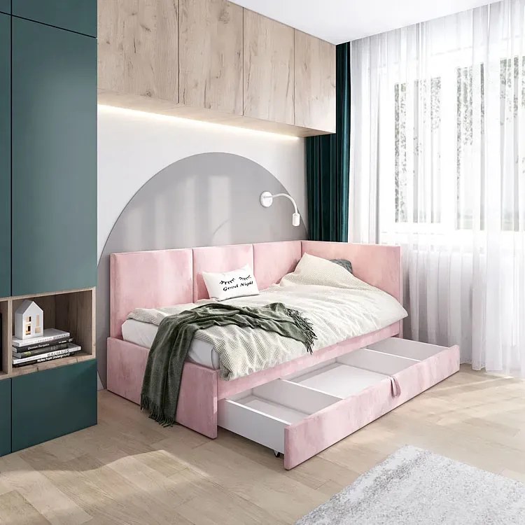 Różowy tapczan dziecięcy z szufladą Z0-D28