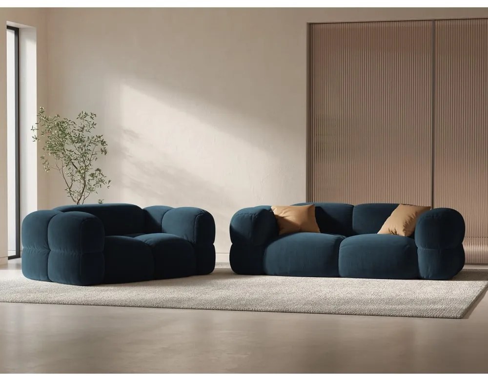 Ciemnoniebieska aksamitna sofa 180 cm Loretto – Cosmopolitan Design