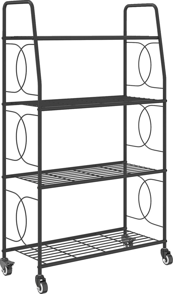 Outsunny metalowy stojak na rośliny z 4 poziomami, solidny regał drabinkowy na doniczki z kółkami z hamulcem | Aosom PL