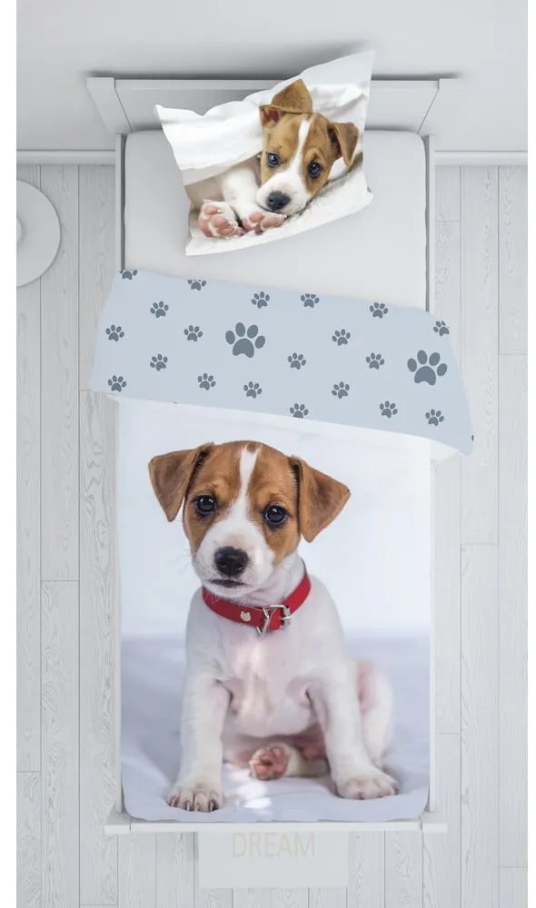 Szara bawełniana pościel dziecięca jednoosobowa 140x200 cm Dog – Jerry Fabrics