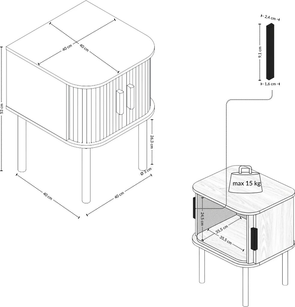 Szafka nocna ryflowana SCAVA, 40 x 40 x 53 cm
