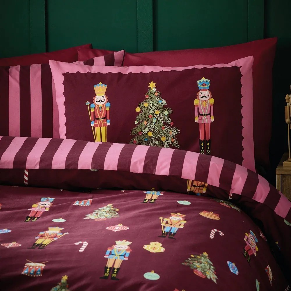 Różowo-fioletowa pościel dwuosobowa 200x200 cm Nutcracker Stripe – Catherine Lansfield