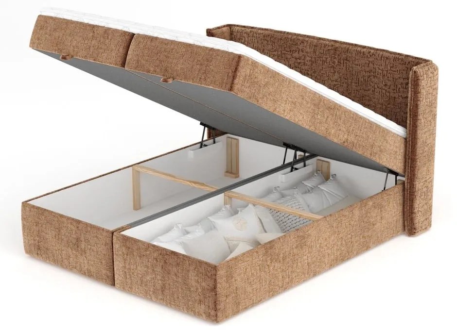 Pomarańczowe łóżko boxspring ze schowkiem 200x200 cm Passion – Maison de Rêve