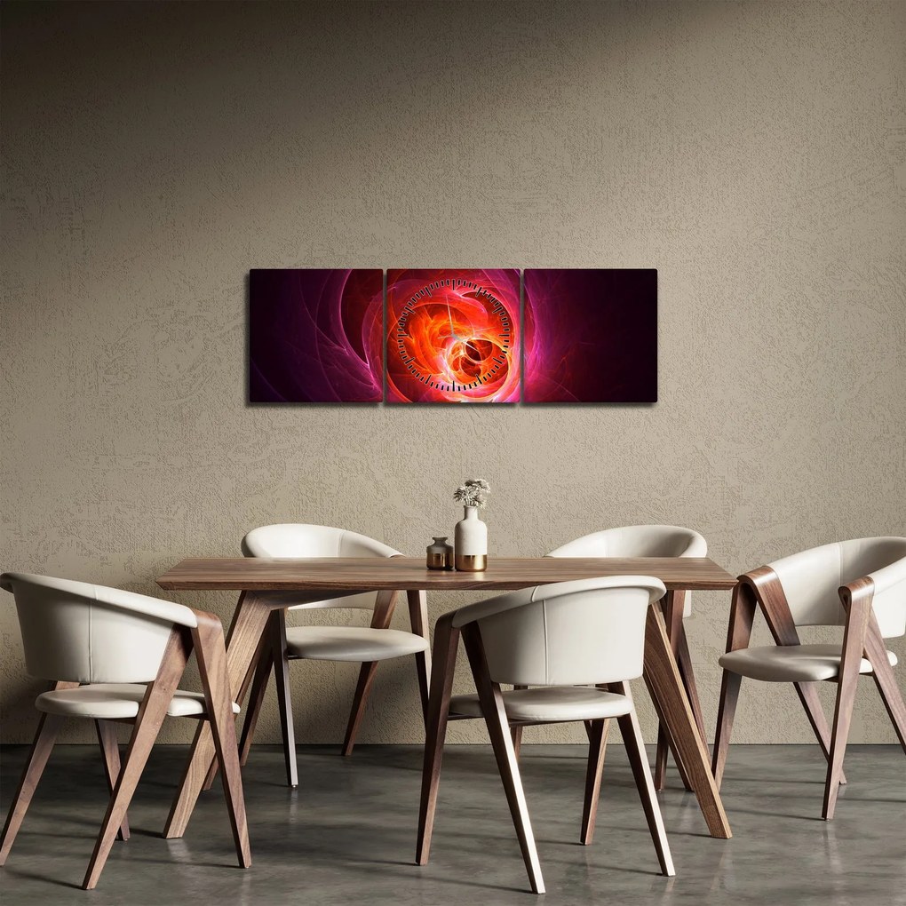 Nowoczesny obraz różowej abstrakcji (z zegarem) (90x30 cm)