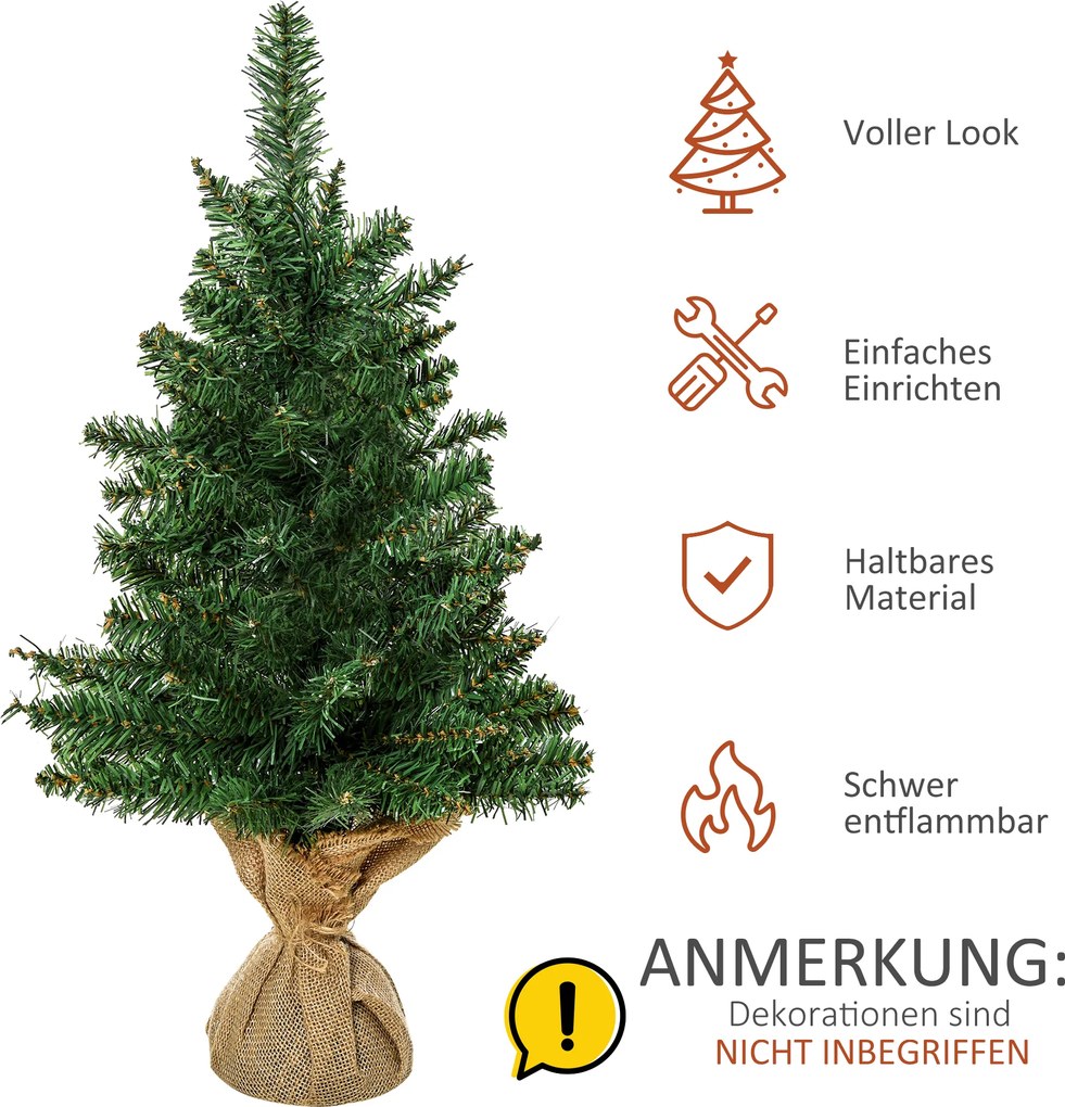 HOMCOM Mini Choinka ze sztucznym śniegiem, 60 cm wysokości, ze stojakiem cementowym, Kolorowa