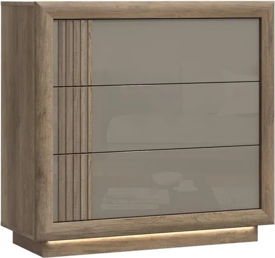 Komoda do sypialni z 3 szufladami Savona 211B, dąb antyczny/beżowy połysk